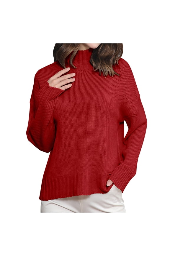 Women's Sweaters, Acrylic Turtleneck Ribbed Pullover Solid Color Casual Basic Undershirt Loose Tops Warm Fall Winter Clothes