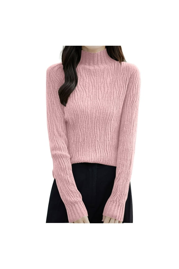 Women's Sweaters Acrylic Turtleneck Ribbed Pullover Solid Color Casual Basic Undershirt Relaxed Fit Tops Warm Fall Winter Clothes