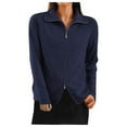 thumbnail image 1 of LOVZFMLL Women's Sweaters, Acrylic V-Neck Ribbed Cardigan Sweaters Solid Color Fashion Lapel Dual Zipper Loose Tops Warm Fall Winter Clothes, 1 of 6