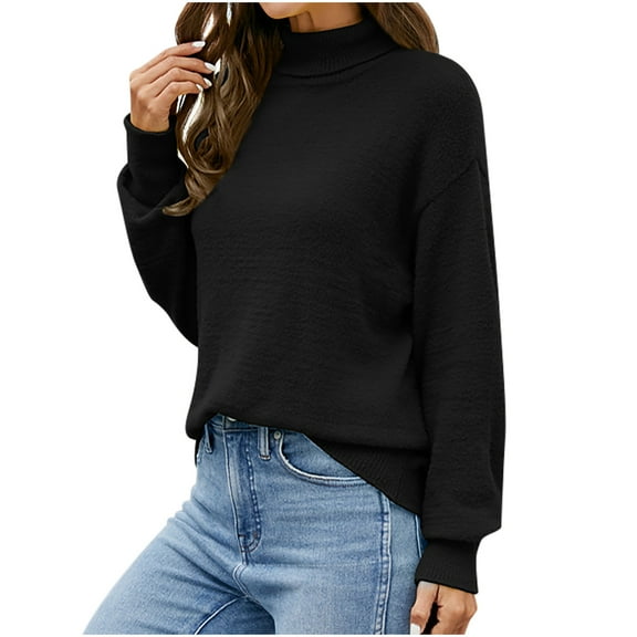 LOVZFMLL Women's Sweaters Crew Neck Ribbed Pullover Solid Color Basic Casual Everyday Loose Long Sleeve Tops Warm Fall Winter Clothes