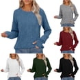 thumbnail image 1 of LOVZFMLL Women's Sweaters Crew Neck Ribbed Pullover Solid Color Classic Basic Undershirt Relaxed Fit Tops Warm Fall Winter Clothes, 1 of 8