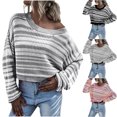 thumbnail image 1 of LOVZFMLL Women's Sweaters, Crew Neck Ribbed Pullover Striped Casual Fashion Loose Long Sleeve Tops Warm Fall Winter Clothes, 1 of 4