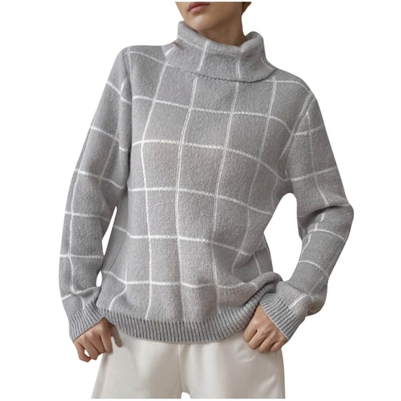 LOVZFMLL Women's Sweaters Turtleneck Ribbed Pullover Plaid Casual Fashion Relaxed Fit Long Sleeve Tops Warm Fall Winter Clothes