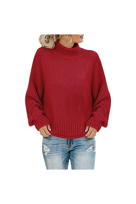 Women's Sweaters, Turtleneck Ribbed Pullover Solid Color Casual Basic Everyday Loose Tops Warm Fall Winter Clothes