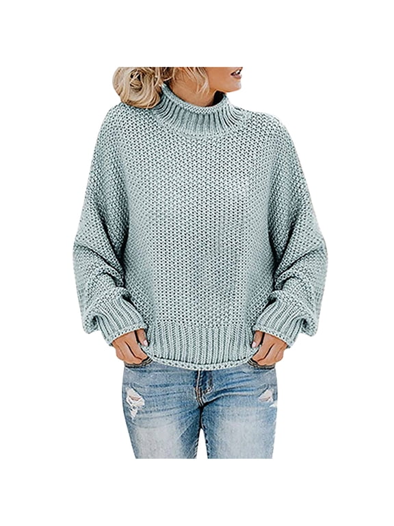 Women's Sweaters, Turtleneck Ribbed Pullover Solid Color Casual Basic Everyday Loose Tops Warm Fall Winter Clothes