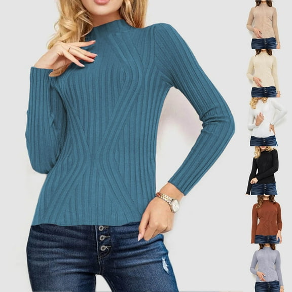 LOVZFMLL Women's Sweaters Turtleneck Ribbed Pullover Solid Color Classic Basic Elegant Slim Undershirt Tops Warm Fall Winter Clothes