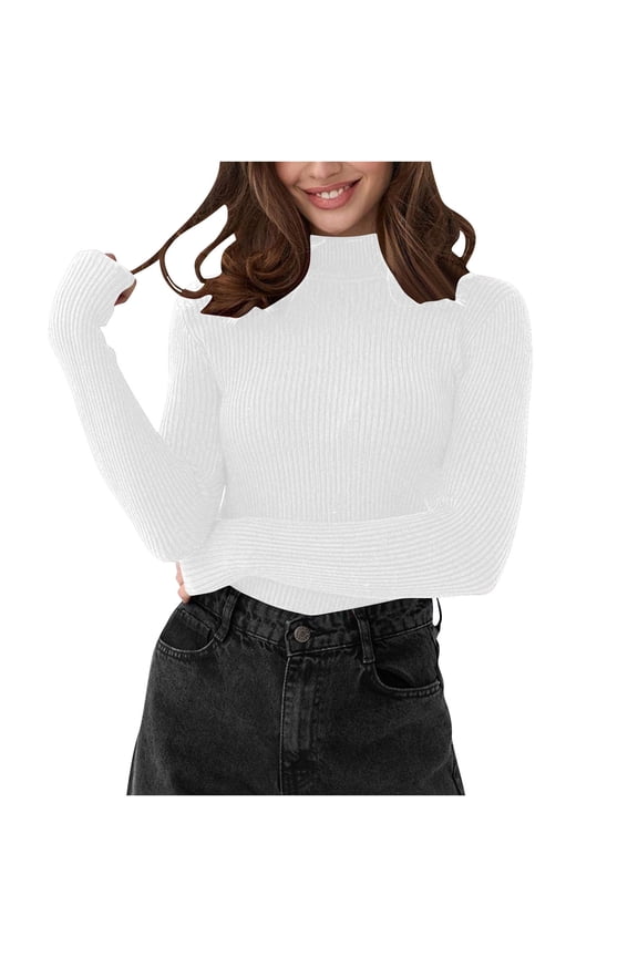 Women's Sweaters, Turtleneck Ribbed Pullover Solid Color Classic Elegant Fashion Slim Undershirt Tops Warm Fall Winter Clothes