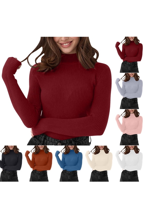 Women's Sweaters, Turtleneck Ribbed Pullover Solid Color Classic Elegant Fashion Slim Undershirt Tops Warm Fall Winter Clothes