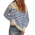 thumbnail image 1 of LOVZFMLL Women's Sweaters V-Neck Ribbed Pullover Striped Casual Polo Loose Long Sleeve Tops Warm Fall Winter Clothes, 1 of 5