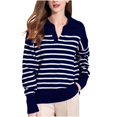 thumbnail image 1 of LOVZFMLL Women's Sweaters V-Neck Ribbed Pullover Striped Casual Polo Loose Long Sleeve Tops Warm Fall Winter Clothes, 1 of 4