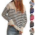 thumbnail image 1 of LOVZFMLL Women's Sweaters V-Neck Ribbed Pullover Striped Casual Polo Loose Long Sleeve Tops Warm Fall Winter Clothes, 1 of 4