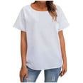 thumbnail image 1 of LOVZFMLL Women's T-Shirts Short Sleeve Crew Neck Blouses Casual Loose Fitted Solid Summer Basic Tees Spring Tops for Women White L, 1 of 7