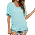 thumbnail image 1 of LOVZFMLL Women's T-Shirts Short Sleeve V Neck Tops with Side Shirring Loose Fit Shirts Summer Casual Solid Basic Tees Mint Green S, 1 of 7