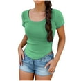 thumbnail image 1 of LOVZFMLL Women's T-Shirts Summer Scoop Neck Short Sleeve Slim Fitted Casual Basic Tees Business Work Tops Spring Clothes Green L, 1 of 6