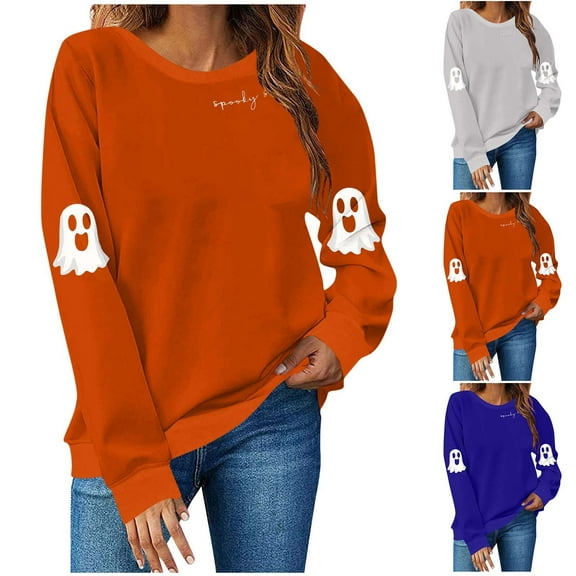 LOVZFMLL Women's Tops Fashion Print Halloween Pullover Sweatshirt, Going Out Tops Crew Neck Long Sleeve Loose Blouse Fall Outfits for Women 2025
