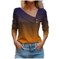 thumbnail image 1 of LOVZFMLL Women's Tops Ombre Fashion Casual Button Streetwear Dressy, Going Out Tops V-Neck 3/4 Sleeve Relaxed Fit Blouse Fall Outfits for Women 2025, 1 of 3