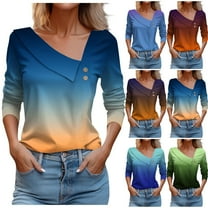 LOVZFMLL Women's Tops Ombre Fashion Casual Button Streetwear Dressy, Going Out Tops V-Neck 3/4 Sleeve Relaxed Fit Blouse Fall Outfits for Women 2025