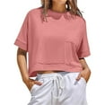 thumbnail image 1 of LOVZFMLL Women's Tops Oversized Crop Short Sleeve Workout T-Shirts Summer Casual Loose Fit Basic Tee Shirts with Pockets Hot Pink S, 1 of 8