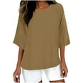 thumbnail image 1 of LOVZFMLL Women's Tops Solid Color Casual Essential Everyday Versatile Tee Shirt Tops, Crew Neck 3/4 Sleeve Loose Pullover Fall Outfits for Women 2025, 1 of 4