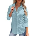 thumbnail image 1 of LOVZFMLL Women's Tops Solid Color Casual Essential Everyday Versatile Work Button Down Shirt, Going Out Tops V-Neck Long Sleeve Relaxed Fit Blouse Fall Outfits for Women 2025, 1 of 9