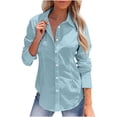 thumbnail image 1 of LOVZFMLL Women's Tops Solid Color Casual Essential Everyday Versatile Work Button Down Shirt, Going Out Tops V-Neck Long Sleeve Relaxed Fit Blouse Fall Outfits for Women 2025, 1 of 9