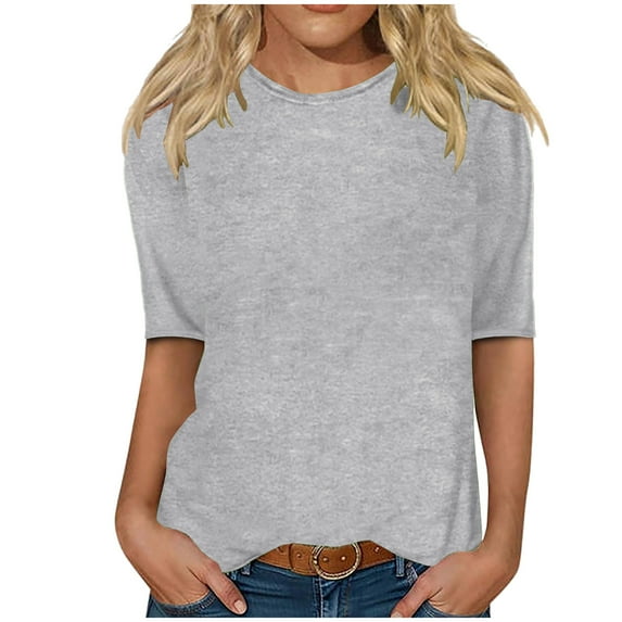 LOVZFMLL Women's Tops Solid Color Casual Fashion Essential Versatile Everyday Tee Shirt, Going Out Tops Crew Neck 3/4 Sleeve Relaxed Fit Blouse Fall Outfits for Women 2025