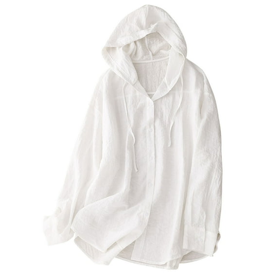 LOVZFMLL Women's Tops Solid Color Casual Versatile Button Down Shirt Outerwear Tops, Hooded Long Sleeve Loose Hoodie Fall Outfits for Women 2025
