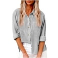 thumbnail image 1 of LOVZFMLL Women's Tops Solid Color Essential Versatile Front Pocket Work Casual Business Button Down Shirt, Going Out Tops V-Neck 3/4 Sleeve Relaxed Fit Blouse Fall Outfits for Women 2025, 1 of 7