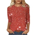 thumbnail image 1 of LOVZFMLL Women's Tops Solid Color Fashion Casual Sparkly Streetwear Dressy Club Party Tee Shirt, Going Out Tops Crew Neck 3/4 Sleeve Relaxed Fit Blouse Fall Outfits for Women 2025, 1 of 5