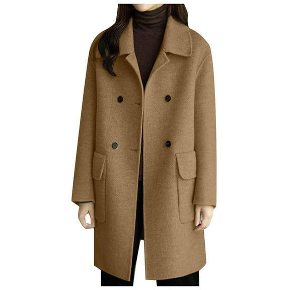 LOVZFMLL Women's Trench Coat Wool Blend Notched Collar Pea Coat Single Breasted Winter Overcoat Warm Long Sleeve Outerwear