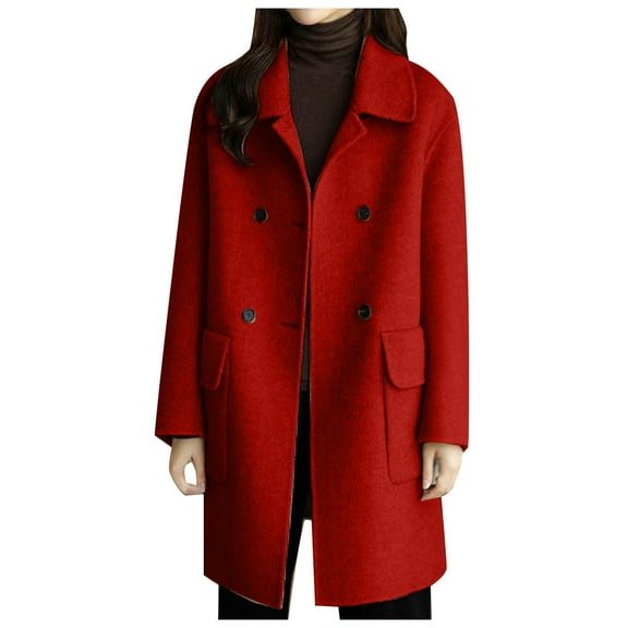LOVZFMLL Women's Trench Coat Wool Blend Notched Collar Pea Coat Single Breasted Winter Overcoat Warm Long Sleeve Outerwear