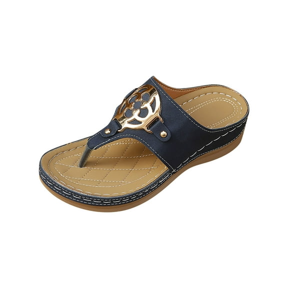 LOVZFMLL Women's Wedge Sandals 2025 Summer Fashion Metal Beach Vacation Slippers Comfort Casual Outdoor Walking Slides Sandals Blue 5.5