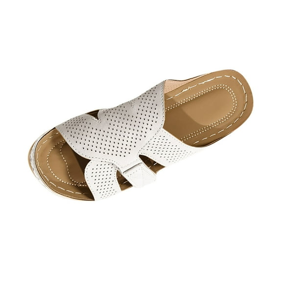 LOVZFMLL Women's Wedge Sandals Casual Slip On Open Toe Comfort Walking Clogs with Arch Support Summer Beach Vacation Shoes White 5.5