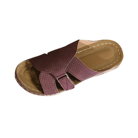 LOVZFMLL Women's Wedge Sandals Casual Slip On Open Toe Comfort Walking Clogs with Arch Support Summer Beach Vacation Shoes Wine 5.5
