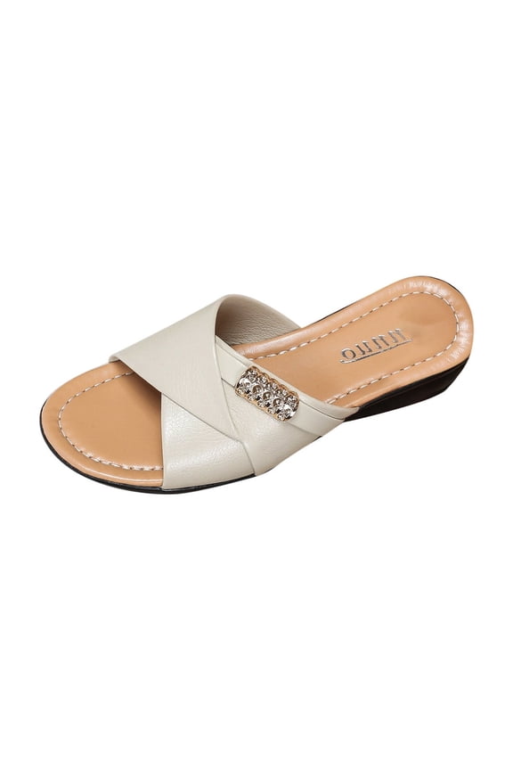 Women's Wedge Sandals Comfortable Supportive Dressy Slides Open Toe Slip On Slippers Summer Outdoor Daily Wear White 5.5
