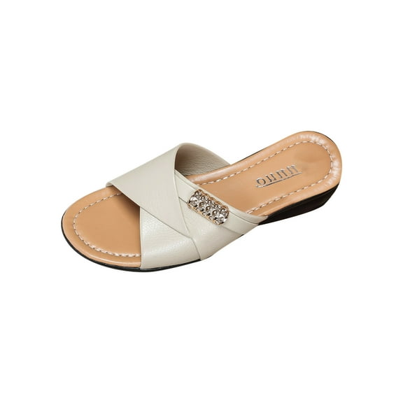 LOVZFMLL Women's Wedge Sandals Comfortable Supportive Dressy Slides Open Toe Slip On Slippers Summer Outdoor Daily Wear White 6.5