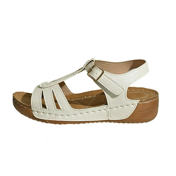 LOVZFMLL Women's Wedge Sandals Open Toe Ankle Strap Comfort Walking Summer Shoes Casual Outdoor Fashion Wedges for Beach Vacation Travel White 6.5
