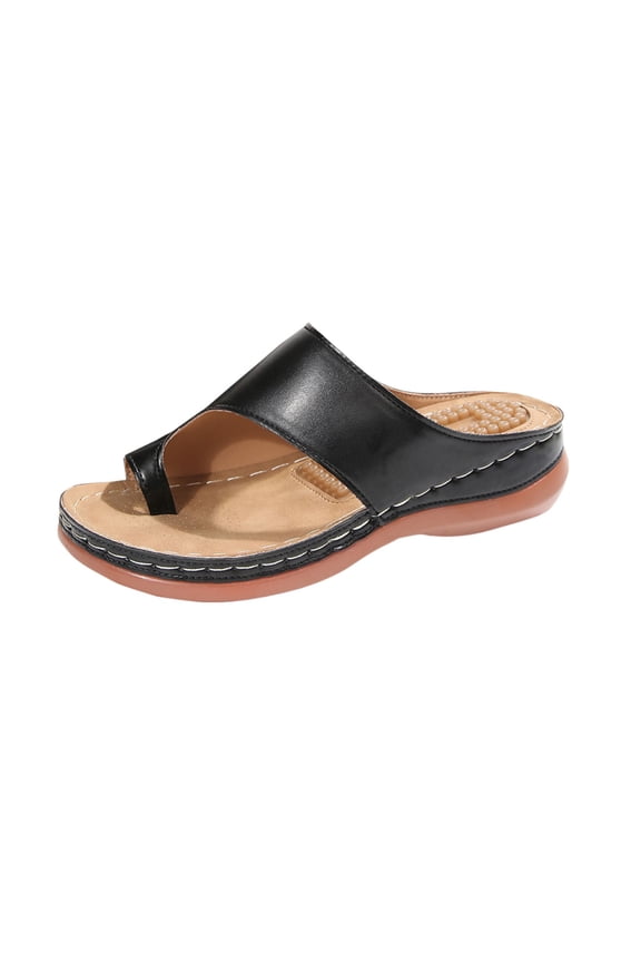 Women's Wedge Sandals Ring Toe Slip On Open Toe Comfort Walking Clogs Sandals with Arch Support Casual Beach Vacation Black 7.5