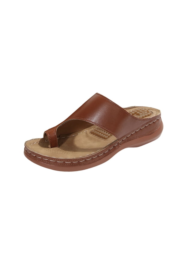 Women's Wedge Sandals Ring Toe Slip On Open Toe Comfort Walking Clogs Sandals with Arch Support Casual Beach Vacation Brown 6