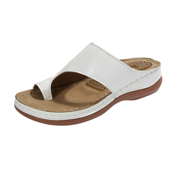 LOVZFMLL Women's Wedge Sandals Ring Toe Slip On Open Toe Comfort Walking Clogs Sandals with Arch Support Casual Beach Vacation White 7