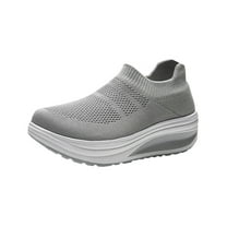 LOVZFMLL Women's Wedge Sneakers Fashion Mesh Breathable Slip On Casual Shoes Comfort Walking Sneakers for Tennis Gym Running Gray 7.5