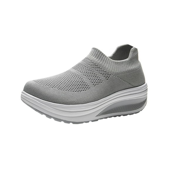 LOVZFMLL Women's Wedge Sneakers Fashion Mesh Breathable Slip On Casual Shoes Comfort Walking Sneakers for Tennis Gym Running Gray 7.5