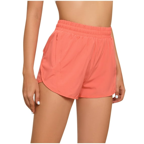 LOVZFMLL Women's Workout Shorts, Women's Solid Color Quick Dry Stretch Fit Sports Shorts Running Shorts with Zippered Pockets Watermelon Red S