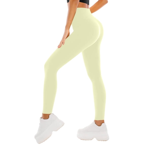 LOVZFMLL Women's Yoga Leggings High Waisted Butt Lifting Activewear Tights Workout Gym Training Pilates Ankle-Length Pants Beige L