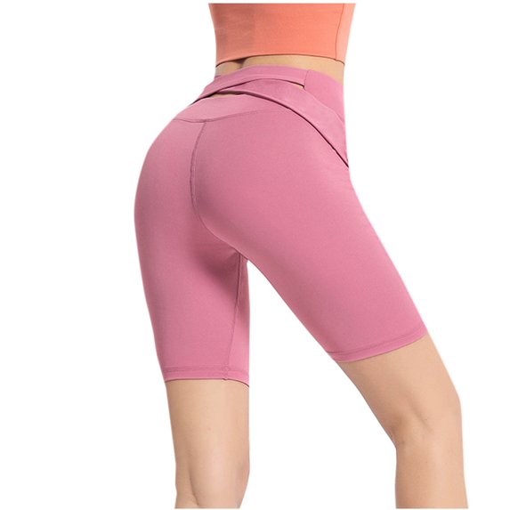 LOVZFMLL Women's Yoga Shorts, High Waist Tummy Control Butt Lifting Leggings for Women Workout Gym Athletic Running Yoga Half Pants Pink XL