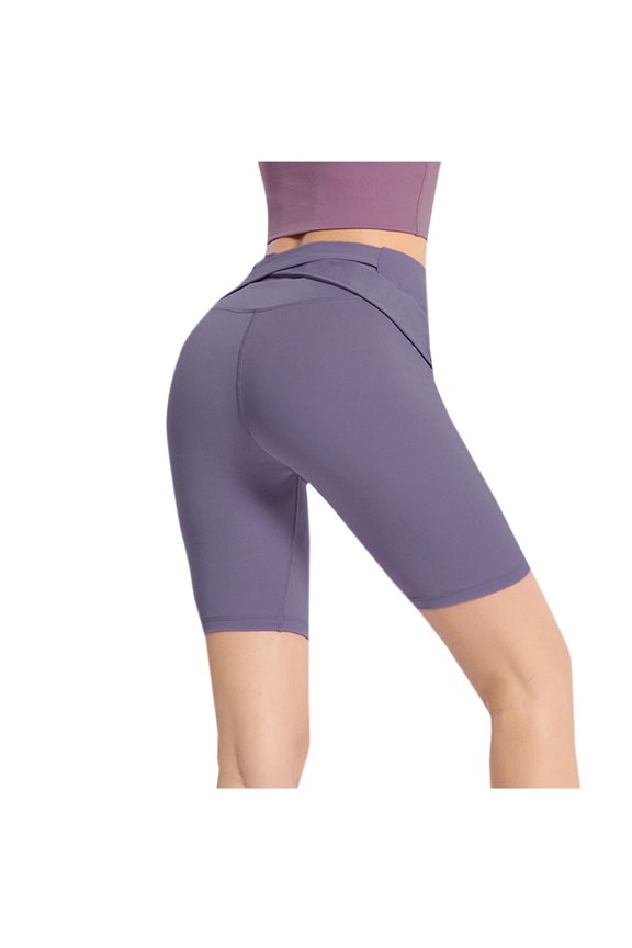 Women's Yoga Shorts, High Waist Tummy Control Butt Lifting Leggings for Women Workout Gym Athletic Running Yoga Half Pants Purple S