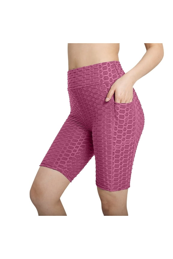 Women's Yoga Shorts, Honeycomb Yoga Leggings for Women, Workout Gym Athletic Running Women's Yoga Pants with Pockets Pink S