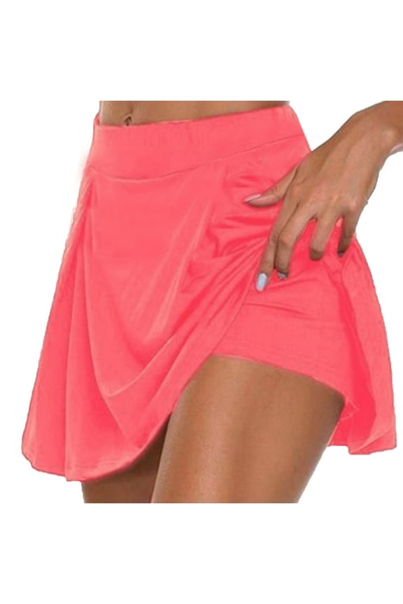 Women's Yoga Skorts, Tennis Golf Skorts for Woman Workout Gym Running Solid Side Slit Yoga Skirts with Inner Shorts Pink XXL