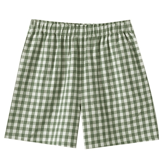 LOVZFMLL Womens Shorts Cotton Lounge Sleep Shorts Elastic Waist Solid Color Gingham Plaid Shorts Bottoms Summer Casual Army Green M