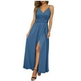 thumbnail image 1 of LOVZFMLL Womens Summer Dress 2025 Spaghetti Strap Casual Split Beach Vacation Flowy Maxi Sundress Cocktail Prom Long Dress Lake Blue M, 1 of 4